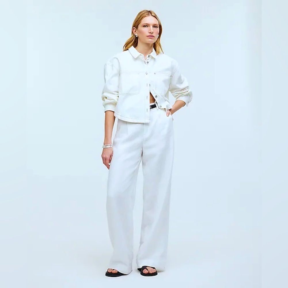 NWT MADEWELL The Harlow Wide-Leg Pant 100% Linen Eyelet White 14